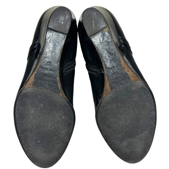 Bruno Magli Leather Wedge Ankle Booties Black with Patent Leather Trim Size EU37 - Picture 6 of 14